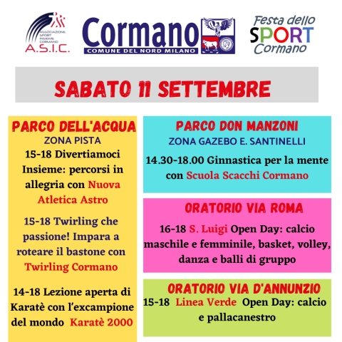 Il mese dello sport a Cormano prosegue il prossimo week end con attività per tutti i gusti