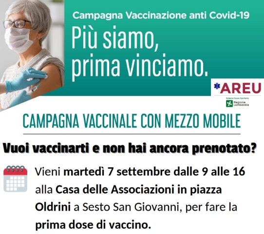 Coronavirus - martedì 7 settembre nuovo appuntamento con l’ unità vaccinale mobile