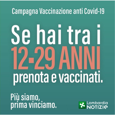 Vaccino anti-Covid: dal 2 giugno aperte prenotazioni da 12 anni (nati nel 2009) e precedenti